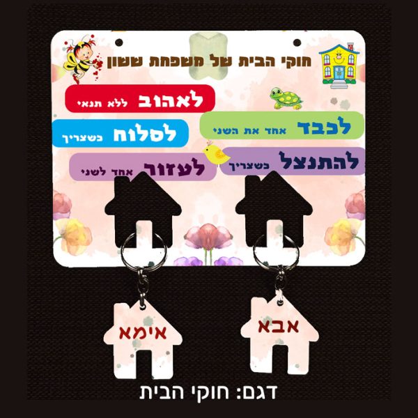 מתלה ומחזיקי מפתחות - עם 2 מחזיקי מפתחות עם הדפסה בהתאמה אישית. ניתן לשנות את הכיתובים לפי רצונכם. חוקי הבית