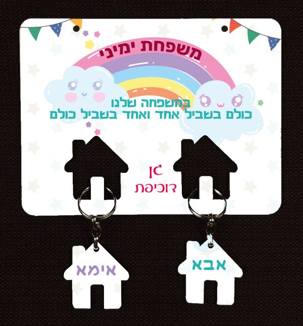 מתלה ומחזיקי מפתחות - עם 2 מחזיקי מפתחות עם הדפסה בהתאמה אישית. ניתן לשנות את הכיתובים לפי רצונכם.