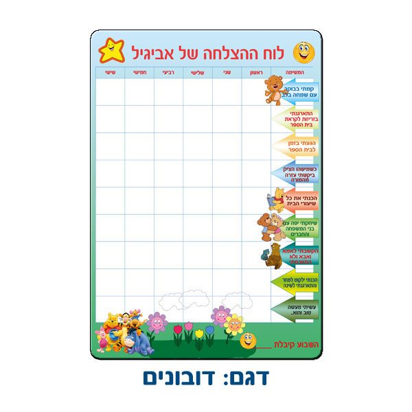 לוח הצלחה מחיק עם גב מגנטי ומשימות לפי הזמנה