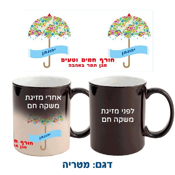 ספל פלא שחור משנה צבע בחום עם הדפסה אישית