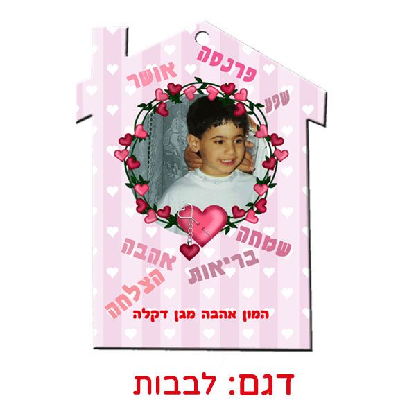 מתלה למפתחות עם תמונת הילד/ה - לבבות