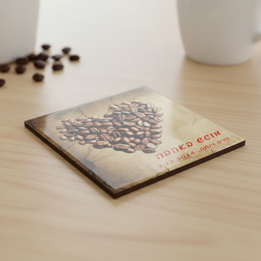 תחתית מעץ לספלים עם הדפסה בהתאמה אישית לחג הפסח