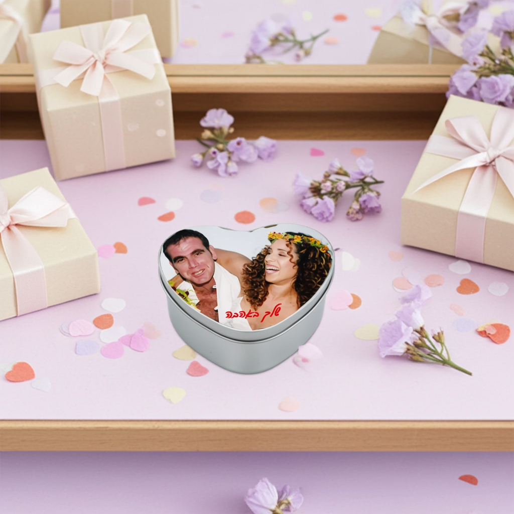 קופסת מתכת בצורת לב ליום האהבה