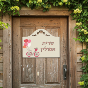 שלט לדלת מעץ / לבבות
