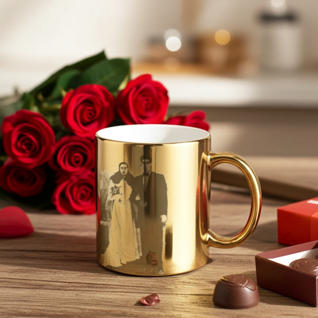 ספל זהב - ספל קרמיקה קלאסי בצבע זהב בהדפסה אישית