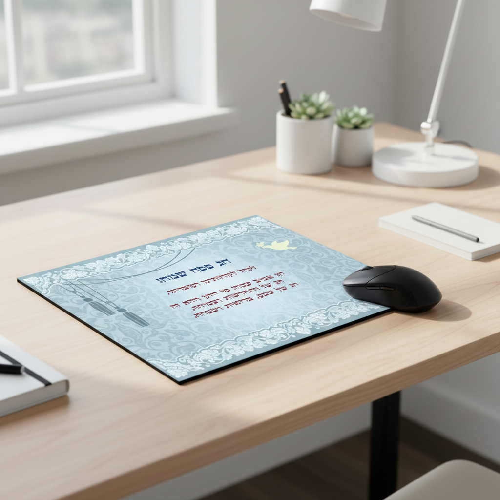משטח לעכבר המחשב עם הדפסה אישית לפסח במקום כרטיס ברכה לחג