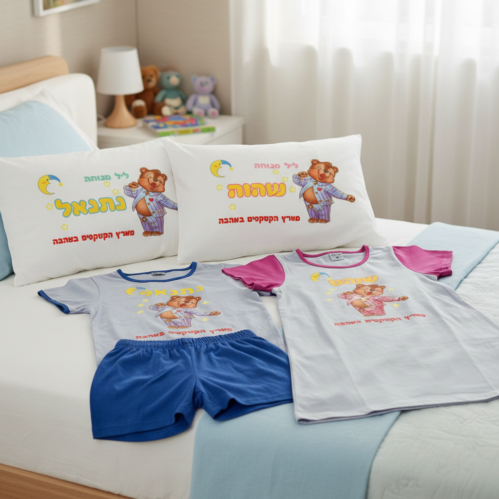 פיג'מה וציפית עם שם בהדפסה תואמת
