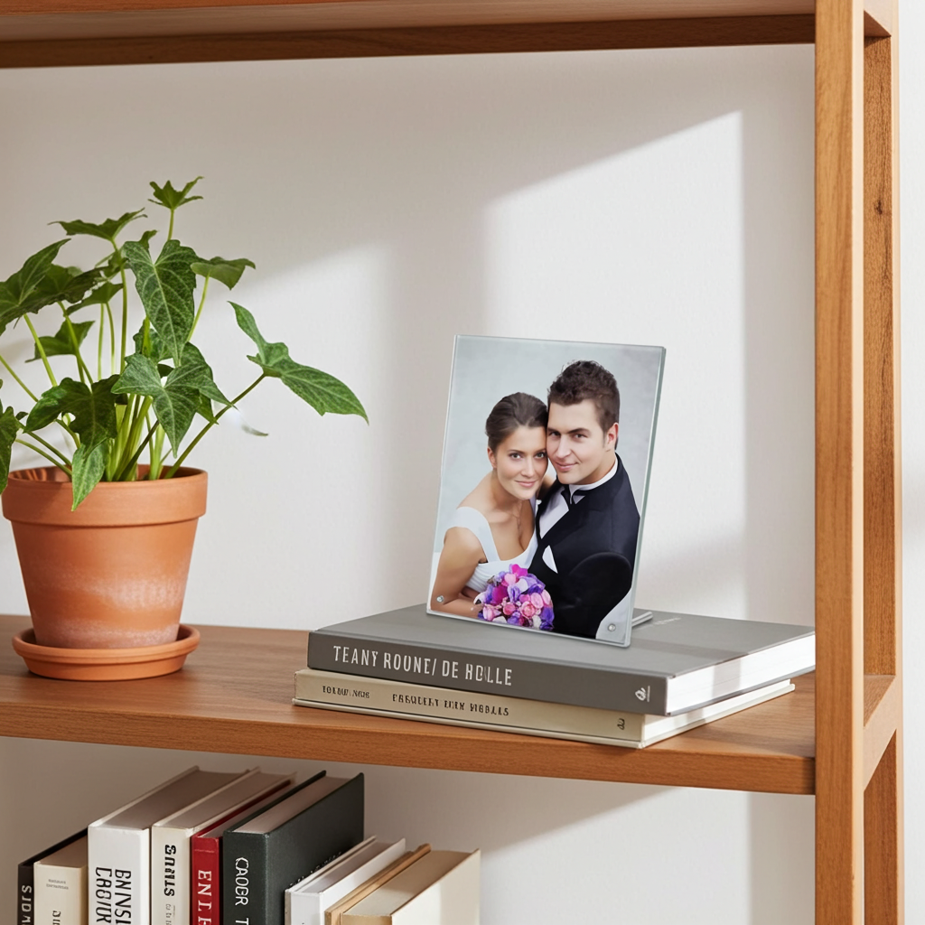 תמונה על זכוכית - הדפסת תמונה על זכוכית במעמד שולחני, עם 2 פינים ממתכת להצבה על מדף / שולחן - מתנה לאנשים היקרים ללבכם ליום האהבה ולנטיין, לט"ו באב חג האהבה או סתם כי אתם אוהבים.