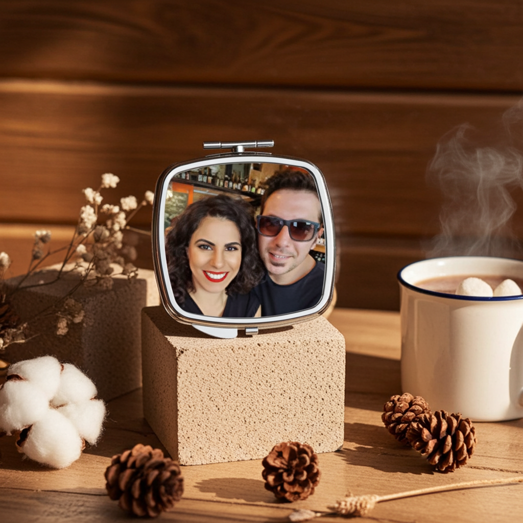 מראת כיס מרובעת ממתכת עם תמונה ו/או הקדשה לפי הזמנה - מתנות לחיילות לשחרור