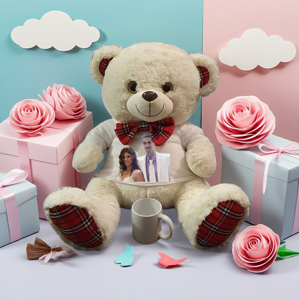 דובי חמודי - מתנה לוולנטיין - אתם מכירים מישהי (או מישהו...) שלא אוהבת חיות מפרווה ובמיוחד דובי? אנחנו לא... בובת דובי יושב בגובה כ-60ס"מ - מתנה לבת או בן הזוג לט"ו באב חג האהבה / לוולנטיין או כי אתם אוהבים... ועכשיו תוסיפו לבובת הדובי גם תמונה או כמה מילים של אהבה על החולצה שהוא לובש ותקבלו בת/בן זוג מאושר/ת. ההדפסה על החולצה של הדובי מפרווה מתבצעת לפי הזמנה. כל שעליכם לעשות, לאחר ביצוע ההזמנה באתר, הוא לשלוח אלינו את התמונה ו/או הכיתוב להדפסה על החולצה של הדובי וביג בן יעשה את השאר. את הכיתוב להדפסה על החולצה של הדובי מפרווה רשמו בשדה "הערות להזמנה" שבדף הקופה - או - תמונה / לוגו שילחו במייל: bigben.gifts@gmail.com.